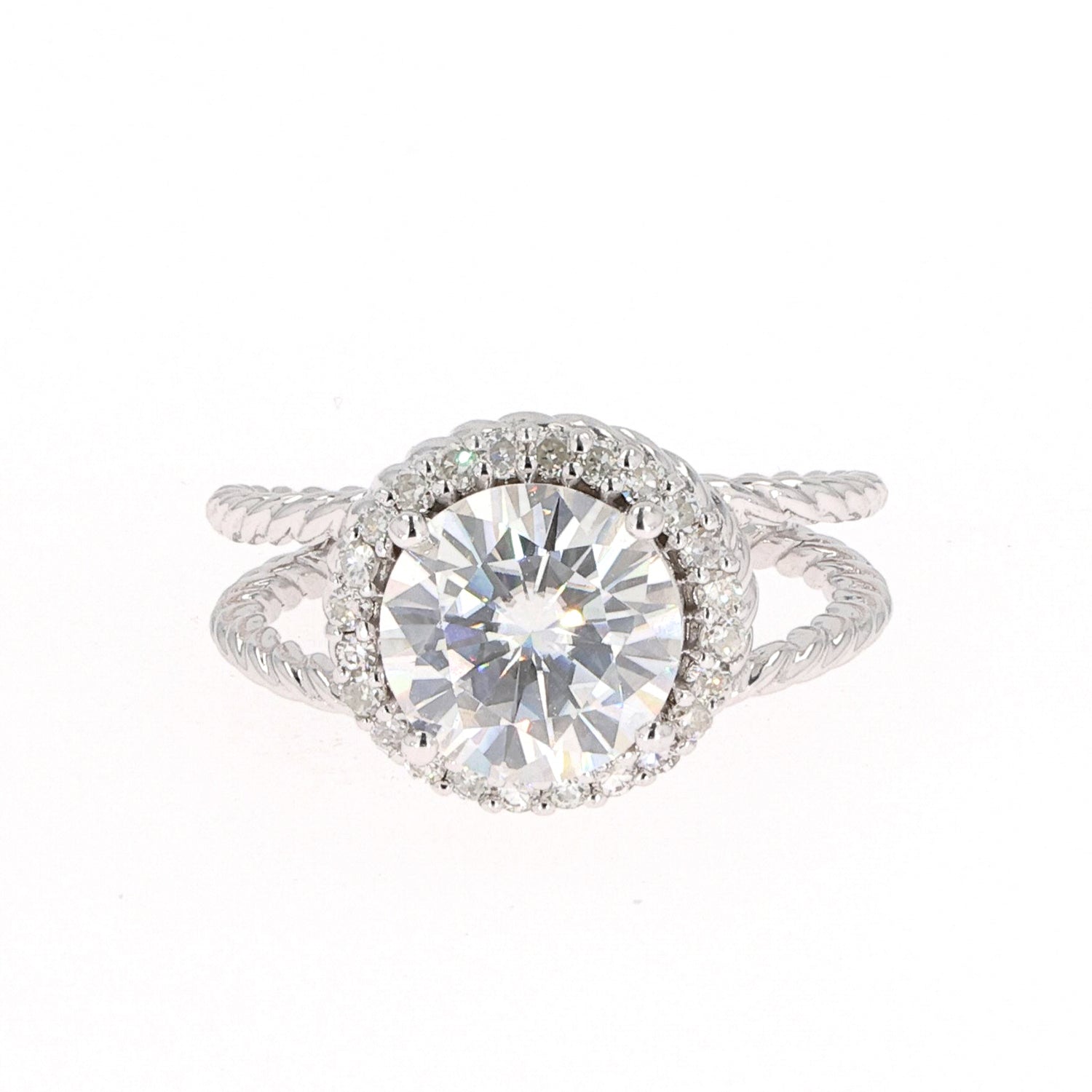 2.94 CTW DEW Round Moissanite Halo Engagement Ring in 14K White Gold