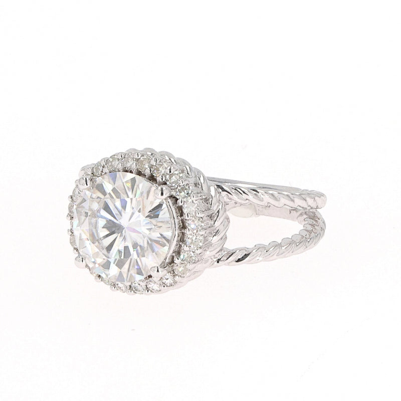 2.94 CTW DEW Round Moissanite Halo Engagement Ring in 14K White Gold