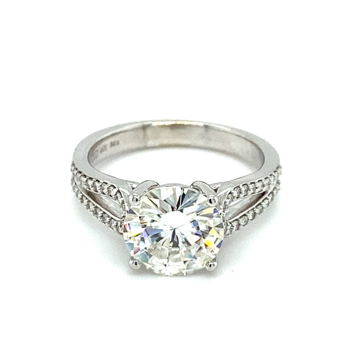 2.91 CTW DEW Round Moissanite Solitaire Engagement Ring in 14K White Gold