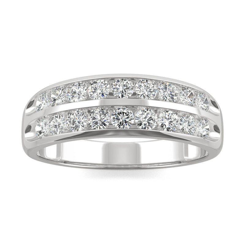 0.72 CTW DEW Round Moissanite Two Row Ring in 14K White Gold