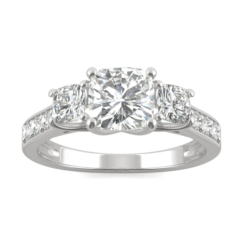 2.14 CTW DEW Cushion Three Stone Ring 14K White Gold