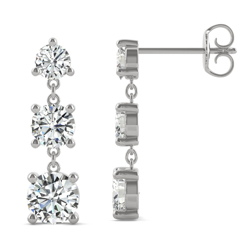 2.18 CTW DEW Round Moissanite Graduated Earrings in 14K White Gold