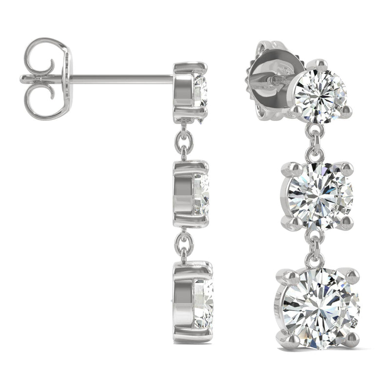 2.18 CTW DEW Round Moissanite Graduated Earrings in 14K White Gold