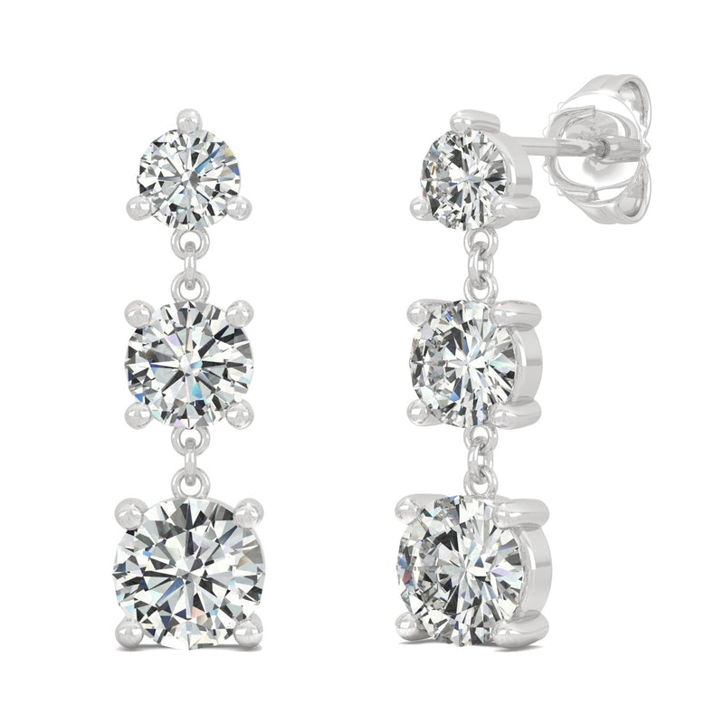2.18 CTW DEW Round Moissanite Graduated Earrings in 14K White Gold