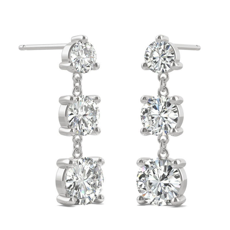 2.18 CTW DEW Round Moissanite Graduated Earrings in 14K White Gold