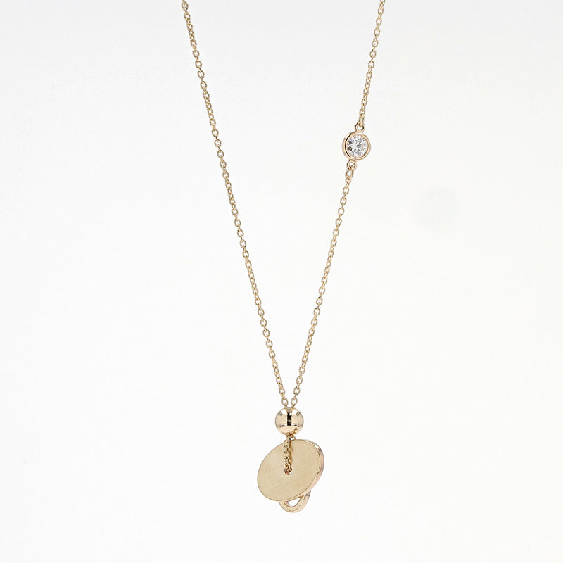 Accented Round Near-Colorless Moissanite Geometric Pendant in 14K Yellow Gold