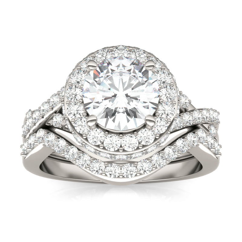 2.81 CTW DEW Round Moissanite Halo Set in 14K White Gold