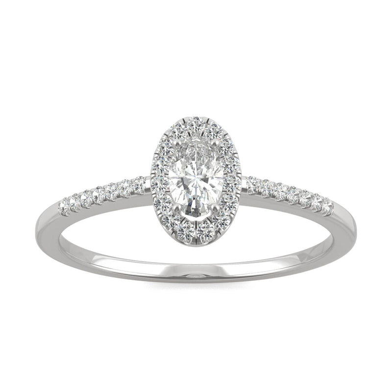 0.41 CTW DEW Oval Moissanite Halo Ring in 14K White Gold