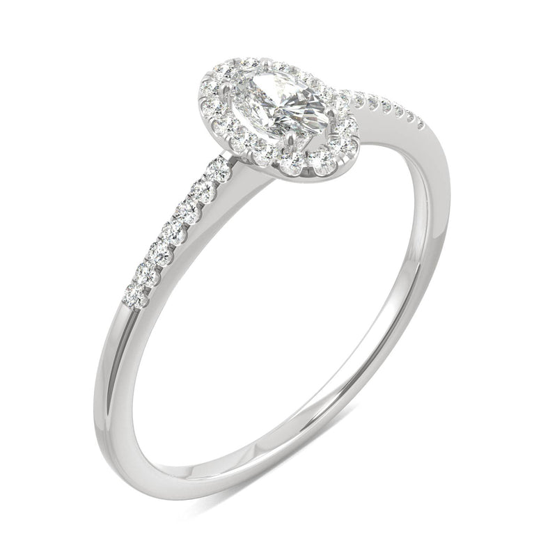 0.41 CTW DEW Oval Moissanite Halo Ring in 14K White Gold