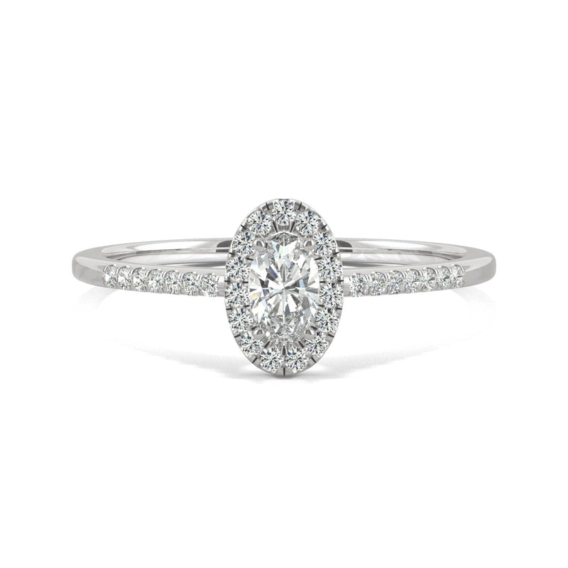 0.41 CTW DEW Oval Moissanite Halo Ring in 14K White Gold