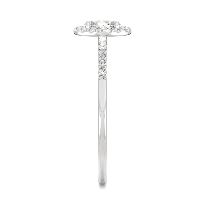 0.41 CTW DEW Oval Moissanite Halo Ring in 14K White Gold