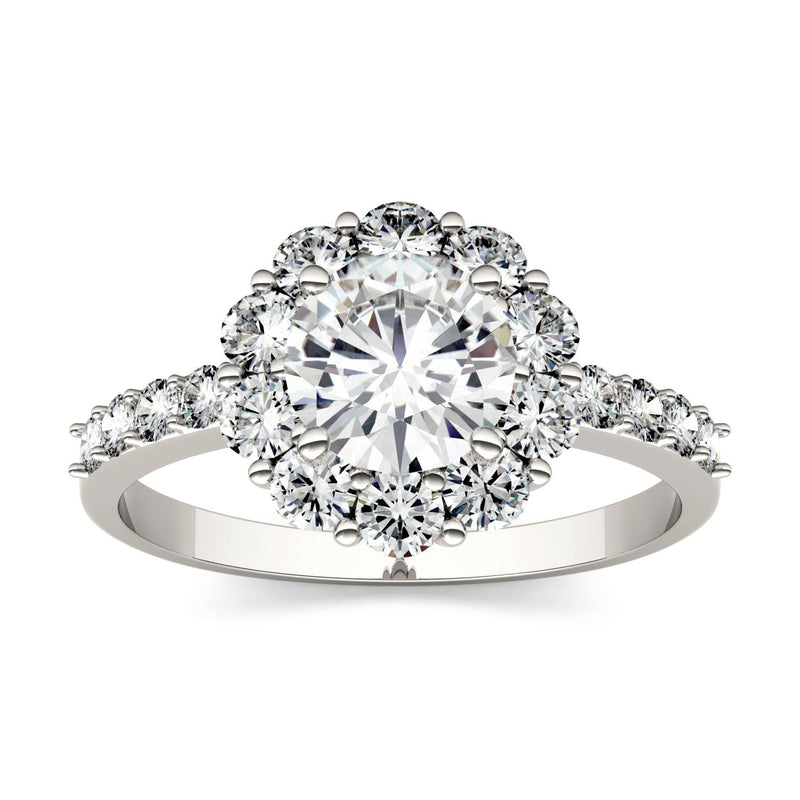 1.78 CTW DEW Round Moissanite Halo Ring in 14K White Gold