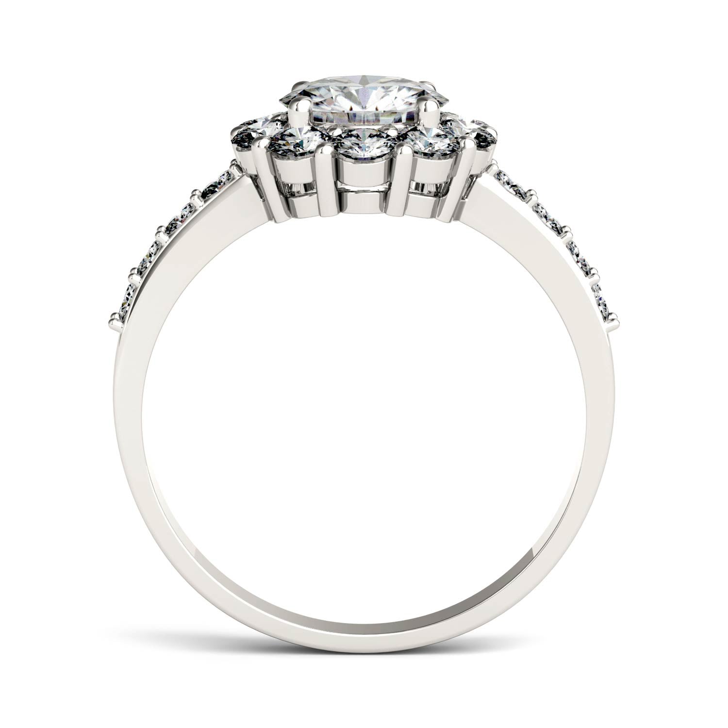 1.78 CTW DEW Round Moissanite Flower Halo Engagement Ring in 14K White Gold
