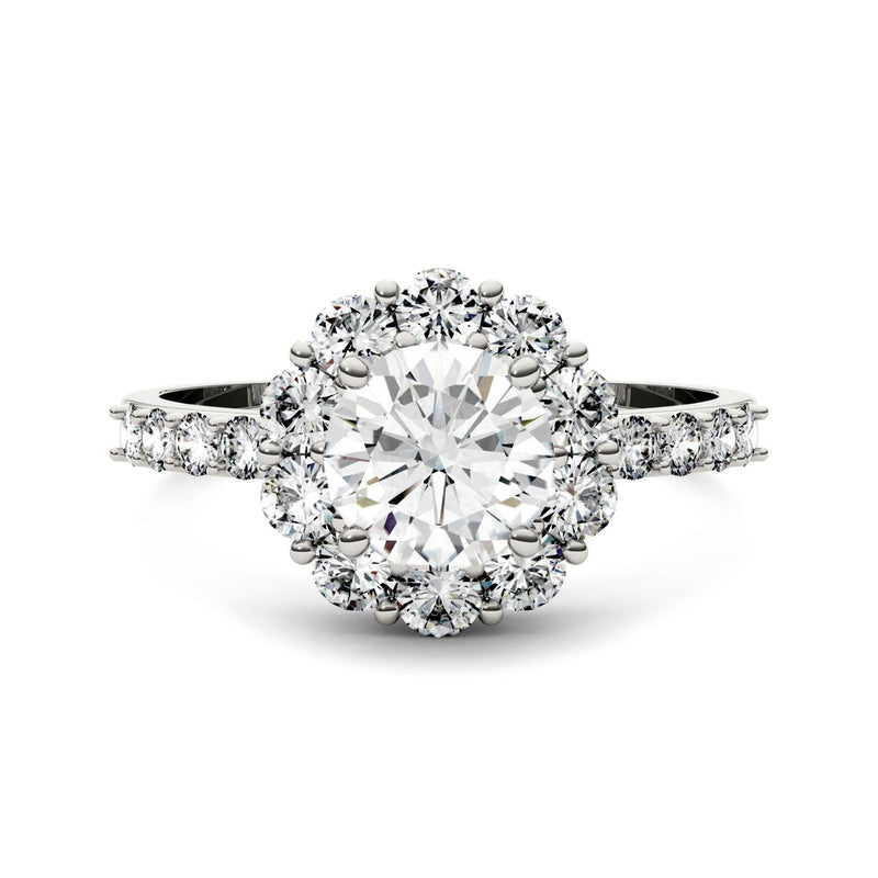 1.78 CTW DEW Round Moissanite Halo Ring in 14K White Gold