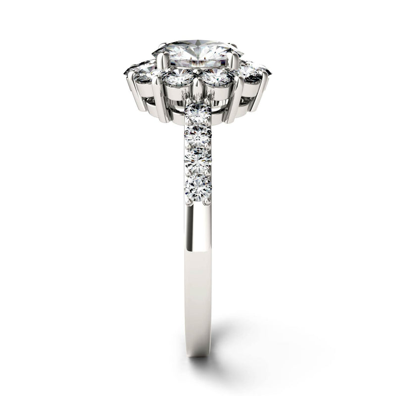 1.78 CTW DEW Round Moissanite Halo Ring in 14K White Gold