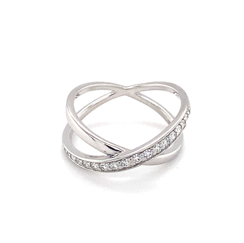 0.29 CTW DEW Round Near-Colorless Moissanite Crossover Band in Sterling Silver
