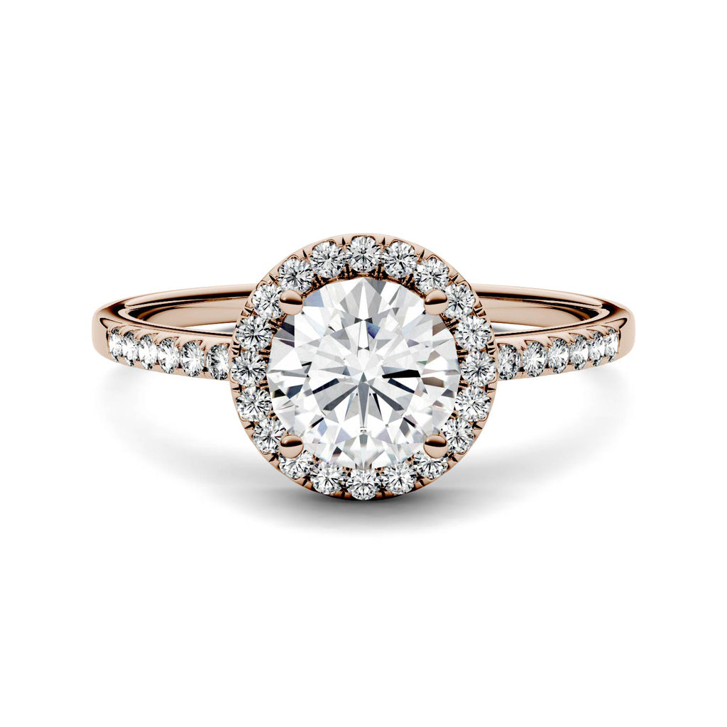 1.30 CTW DEW Round Halo Ring 14K Rose Gold