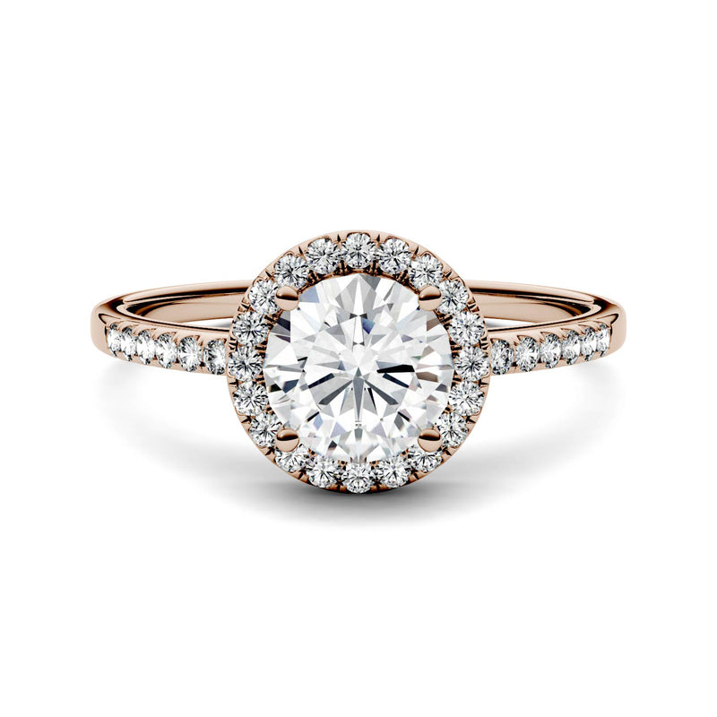 1.30 CTW DEW Round Moissanite Halo Ring in 14K Rose Gold