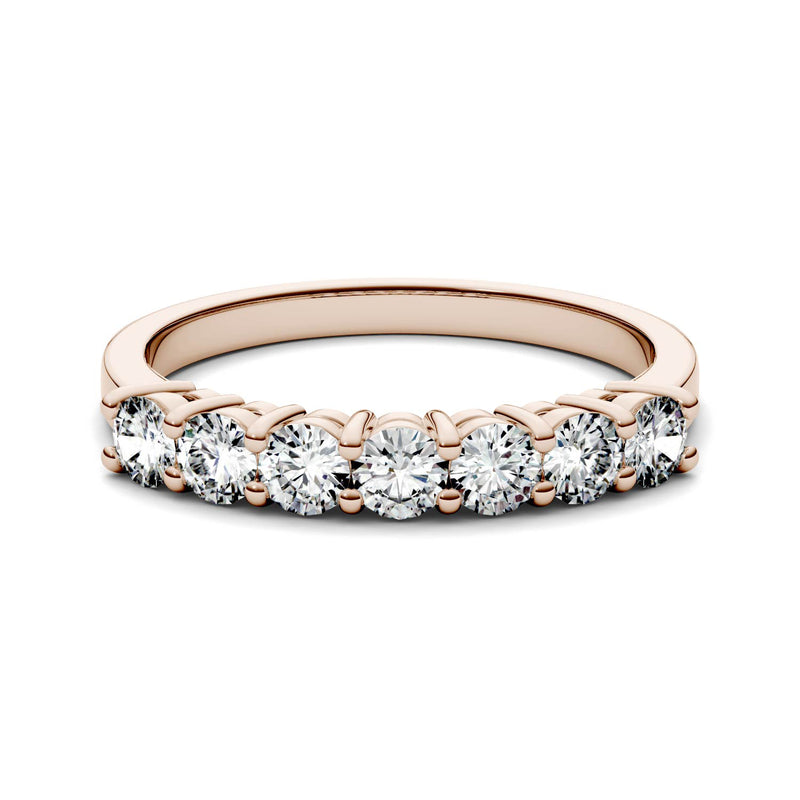 0.70 CTW DEW Round Moissanite Seven Stone Ring in 14K Rose Gold