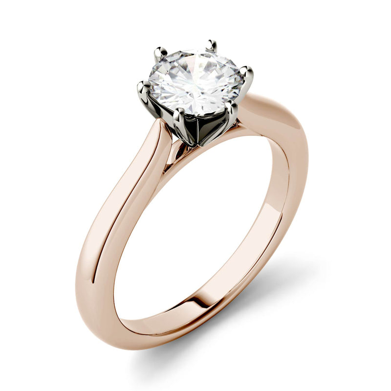 1.00 CTW DEW Round Moissanite Engagement Ring in 14K Two-Toned Gold
