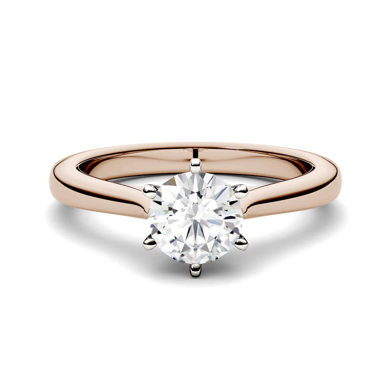 1.00 CTW DEW Round Moissanite Engagement Ring in 14K Two-Toned Gold