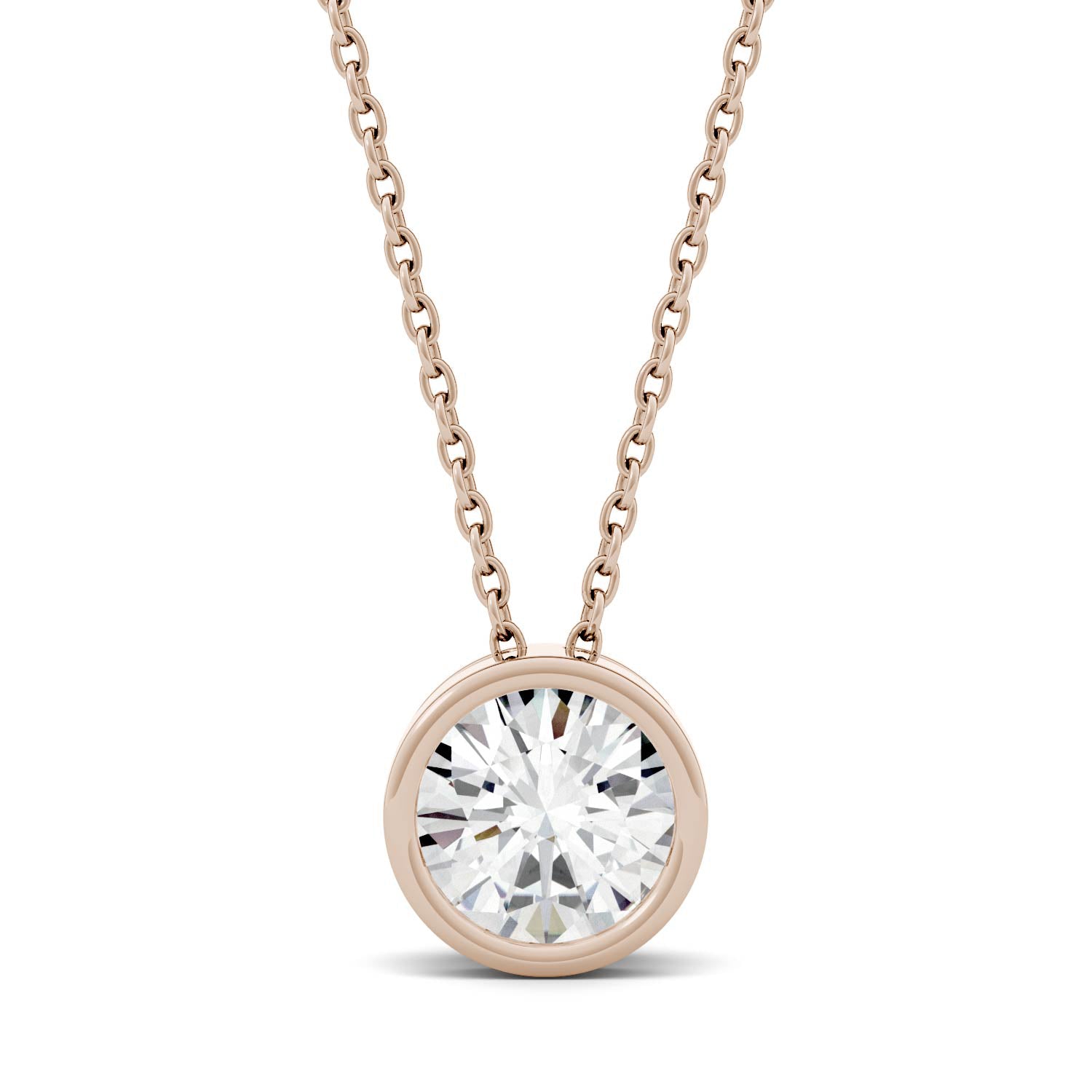 1.00 CTW DEW Round Moissanite Solitaire Necklace in 14K Rose Gold