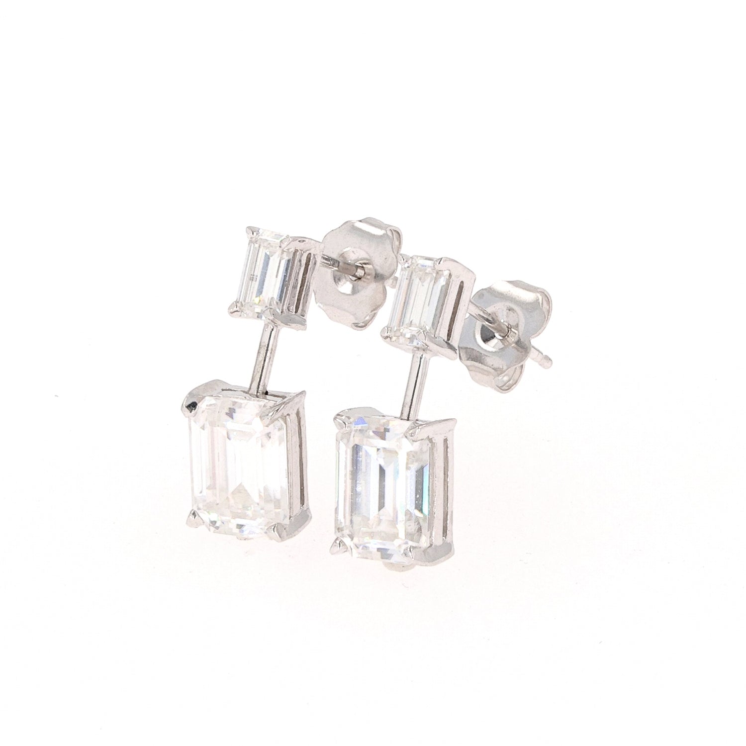 4.04 CTW DEW Emerald Near-Colorless Moissanite Drop Earrings in 14K White Gold