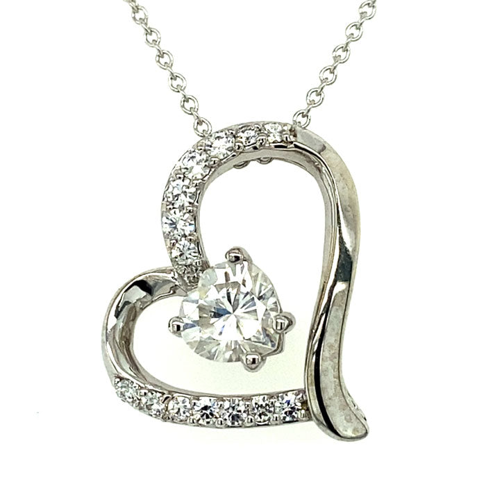 1.05 CTW DEW Heart Near-Colorless Moissanite Heart Pendant in 14K White Gold