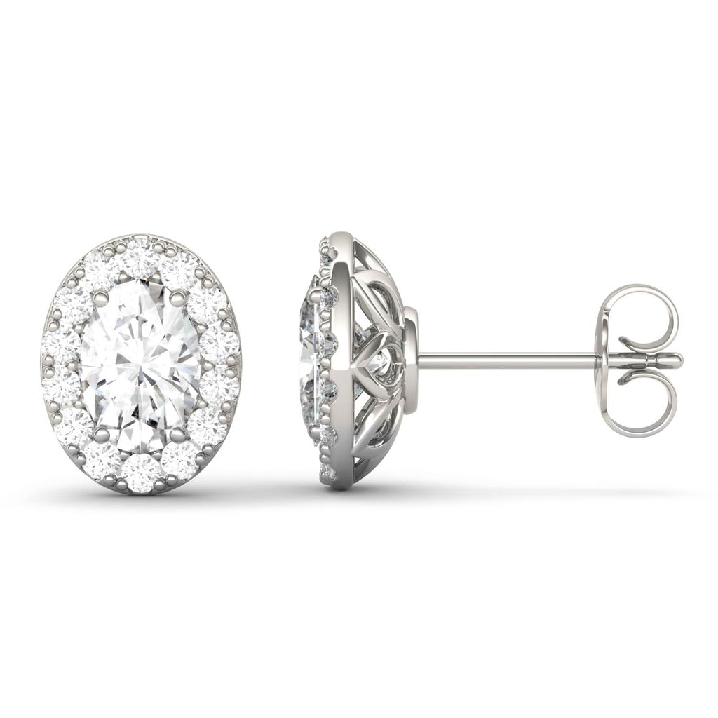 2.22 CTW DEW Oval Halo Earrings 14K White Gold