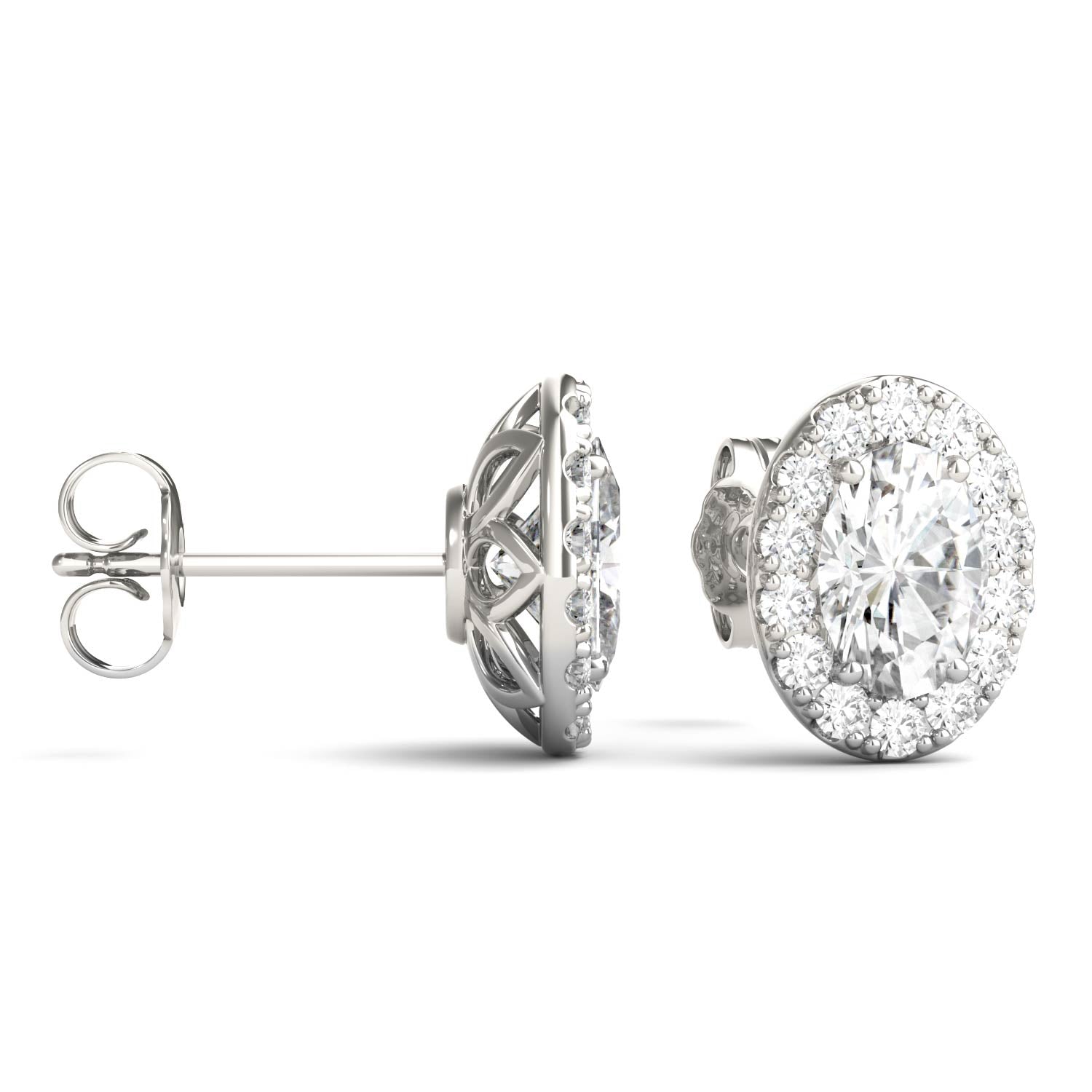 2.22 CTW DEW Oval Moissanite Halo Earrings in 14K White Gold