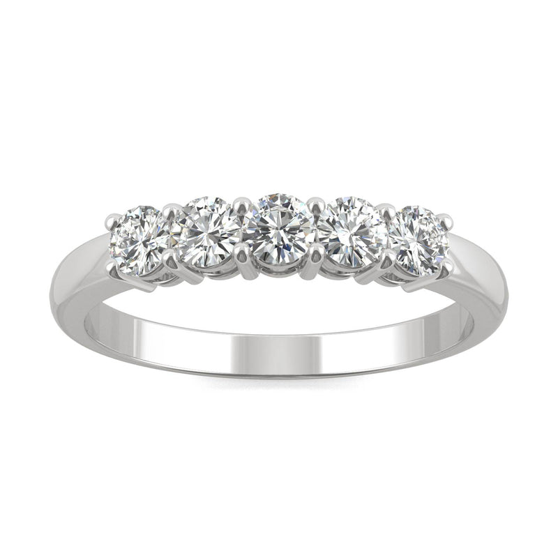 0.50 CTW DEW Round Moissanite Five Stone Ring in 14K White Gold
