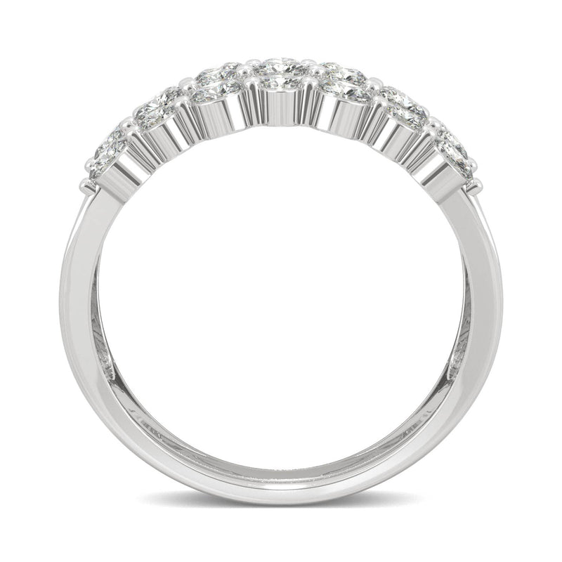 0.91 CTW DEW Round Moissanite Three Row Ring in 14K White Gold