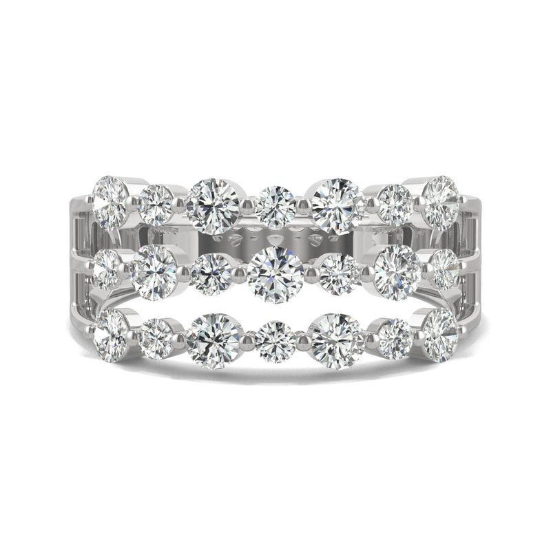 0.91 CTW DEW Round Moissanite Three Row Ring in 14K White Gold
