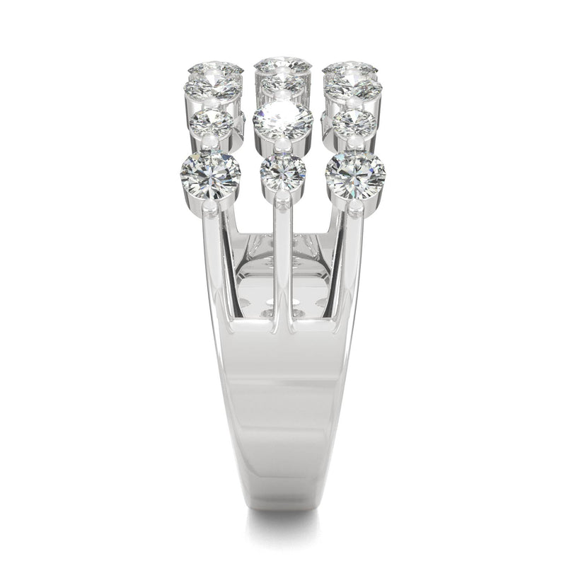 0.91 CTW DEW Round Moissanite Three Row Ring in 14K White Gold