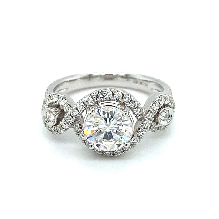 1.76 CTW DEW Round Near-Colorless Moissanite Halo Engagement Ring in 14K White Gold