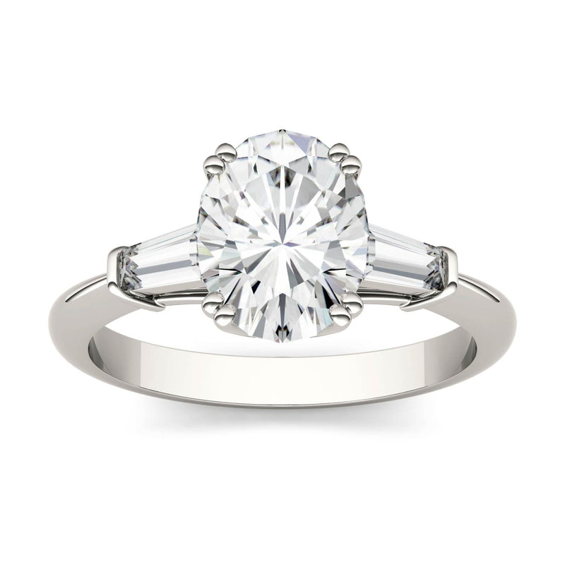 2.47 CTW DEW Oval Moissanite Engagement Ring in 14K White Gold