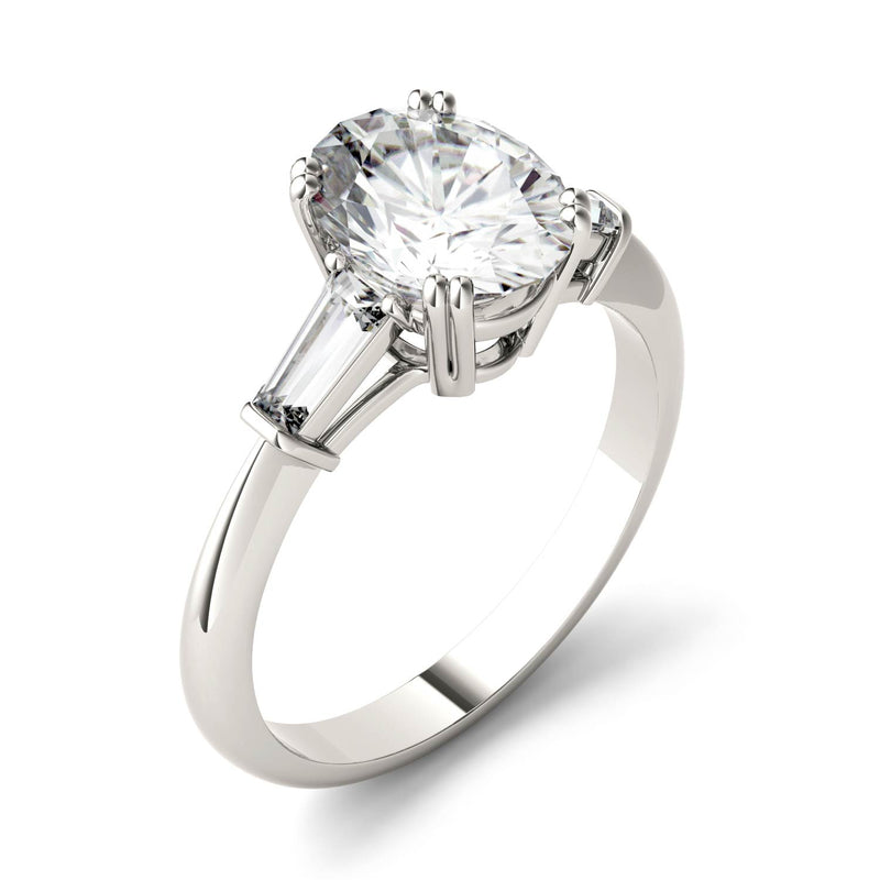 2.47 CTW DEW Oval Moissanite Engagement Ring in 14K White Gold