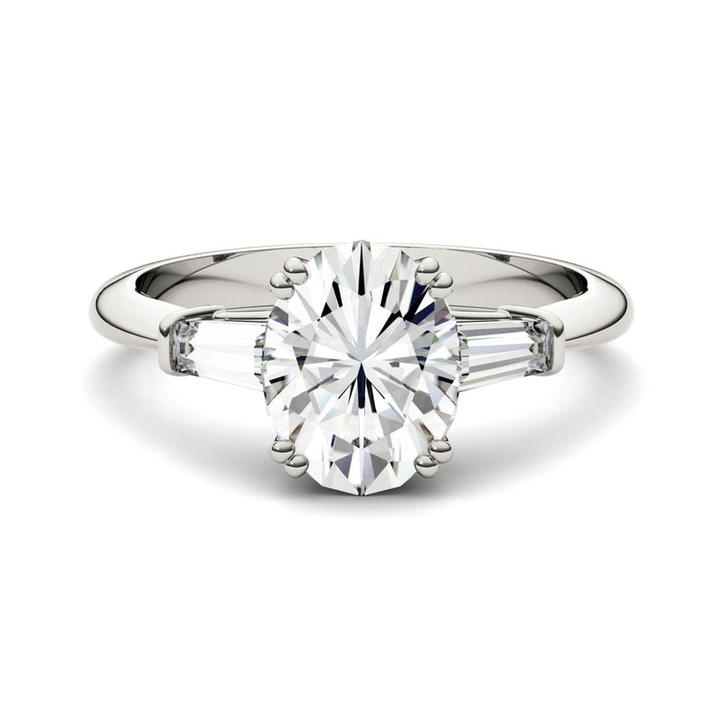 2.47 CTW DEW Oval Moissanite Engagement Ring in 14K White Gold