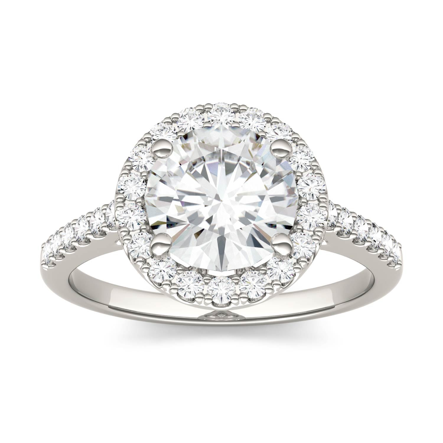 2.35 CTW DEW Round Moissanite Halo Ring in 14K White Gold