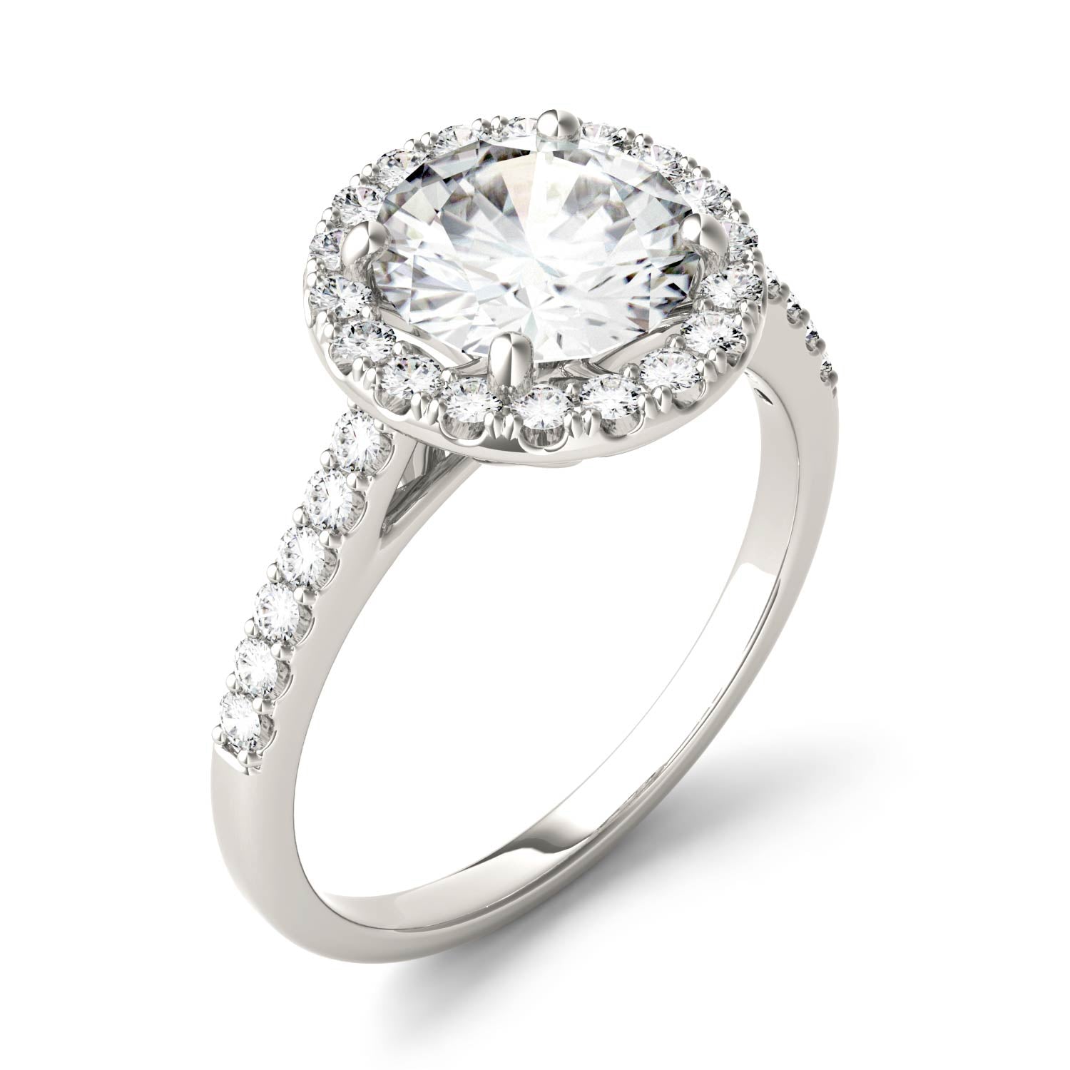 2.35 CTW DEW Round Moissanite Halo Ring in 14K White Gold