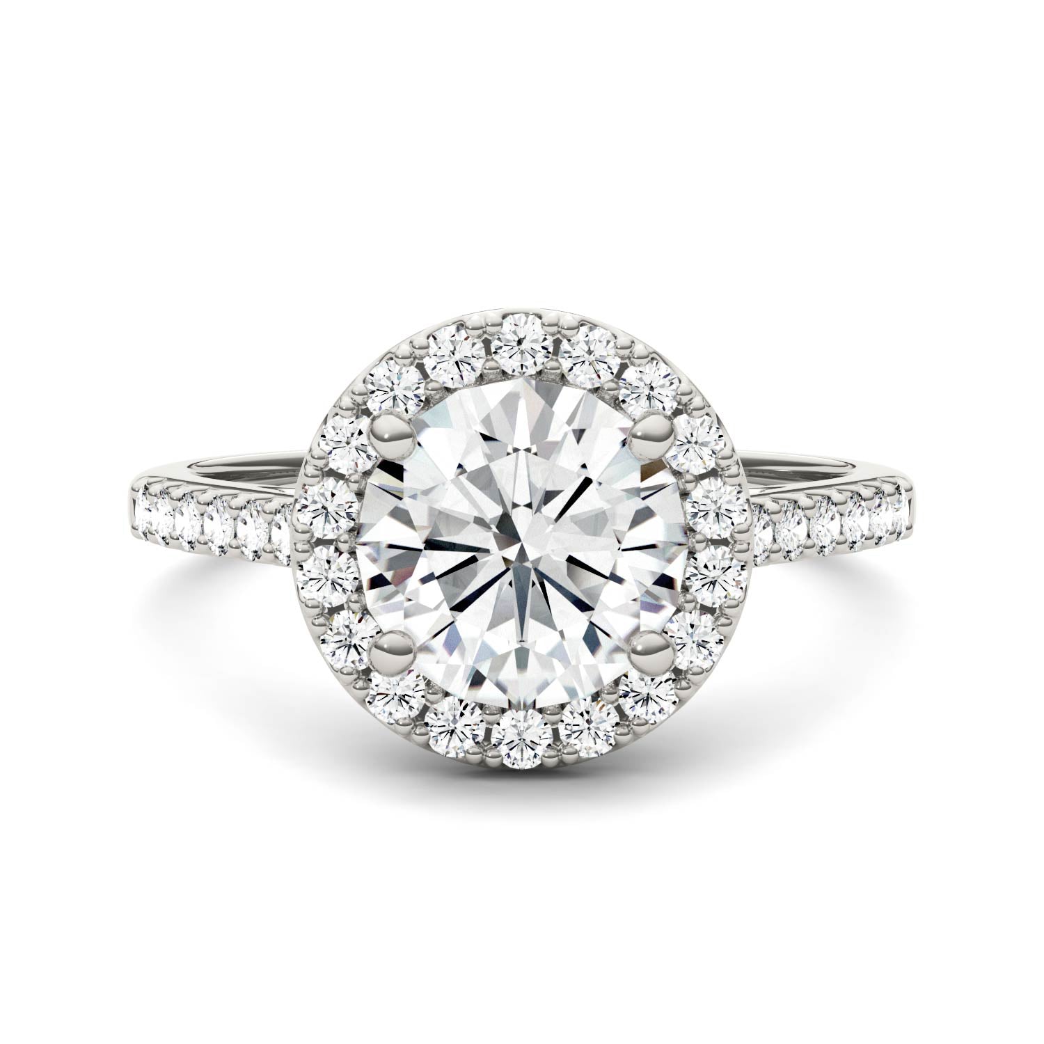 2.35 CTW DEW Round Moissanite Halo Ring in 14K White Gold