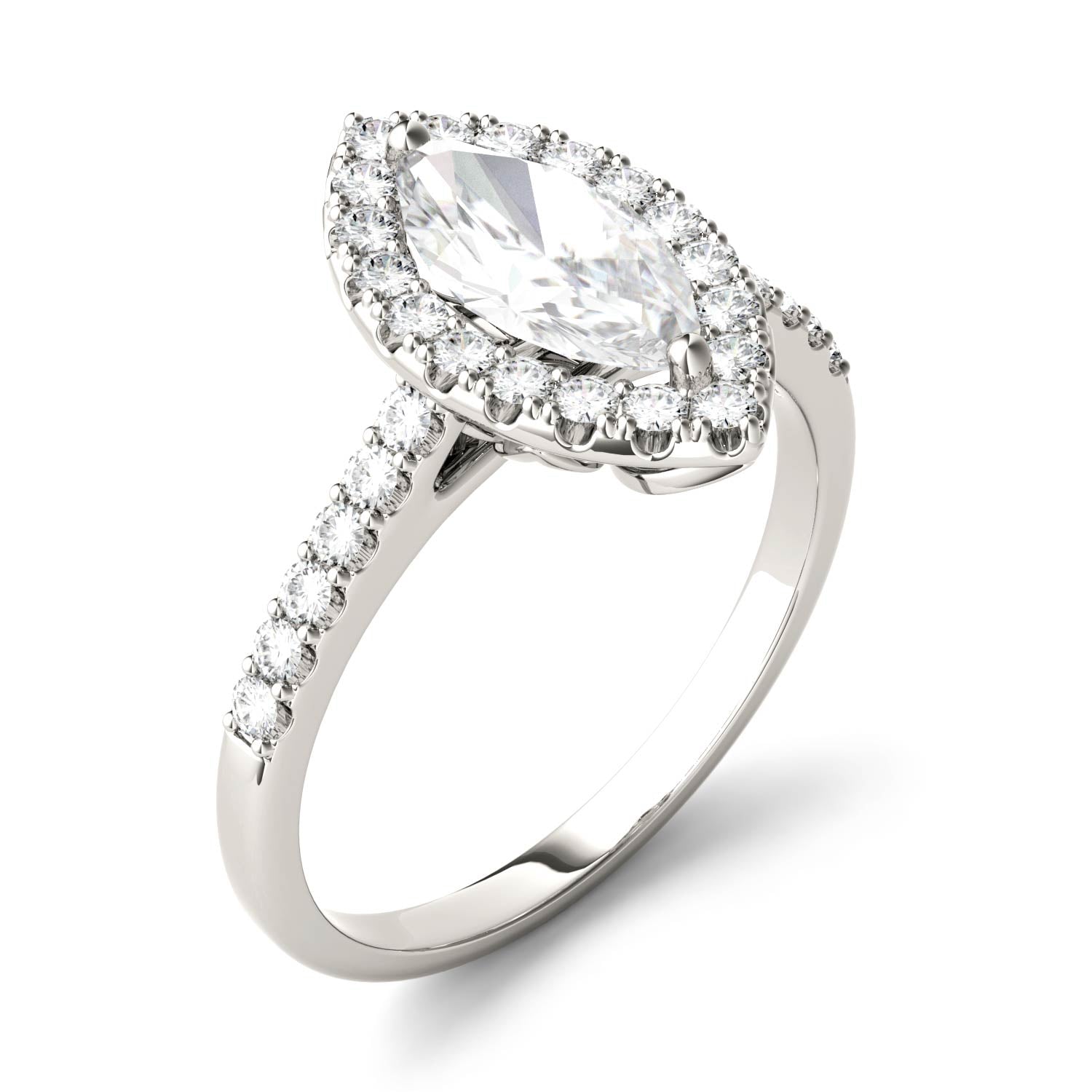 1.45 CTW DEW Marquise Moissanite Halo Ring in 14K White Gold