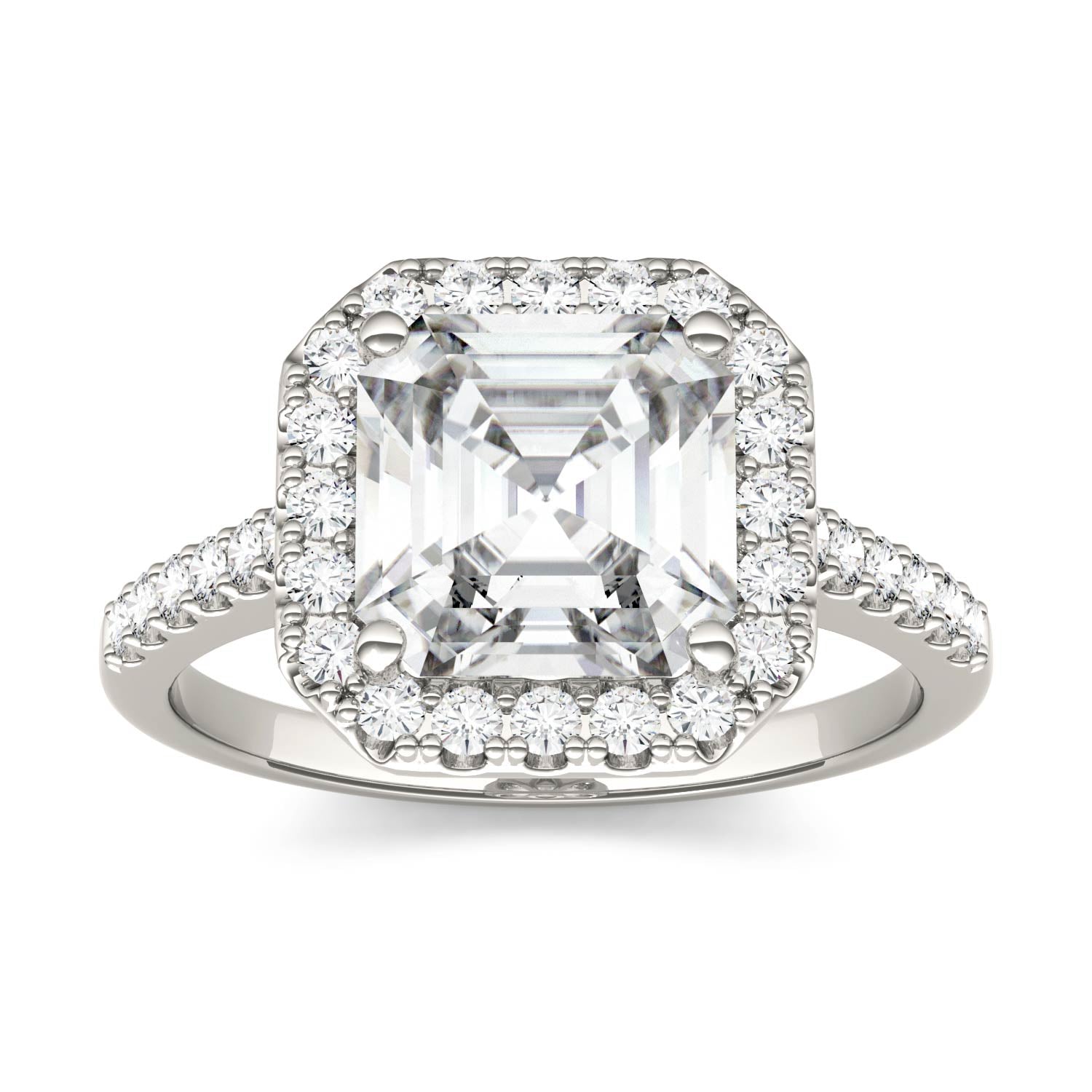 2.69 CTW DEW Asscher Moissanite Halo Ring in 14K White Gold