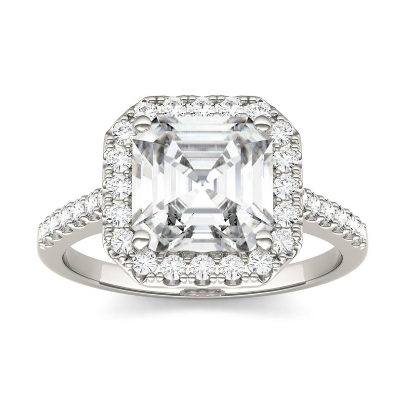 2.69 CTW DEW Asscher Moissanite Halo Ring in 14K White Gold