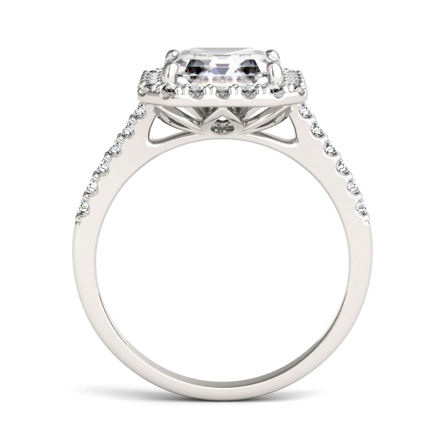 2.69 CTW DEW Asscher Moissanite Halo Ring in 14K White Gold