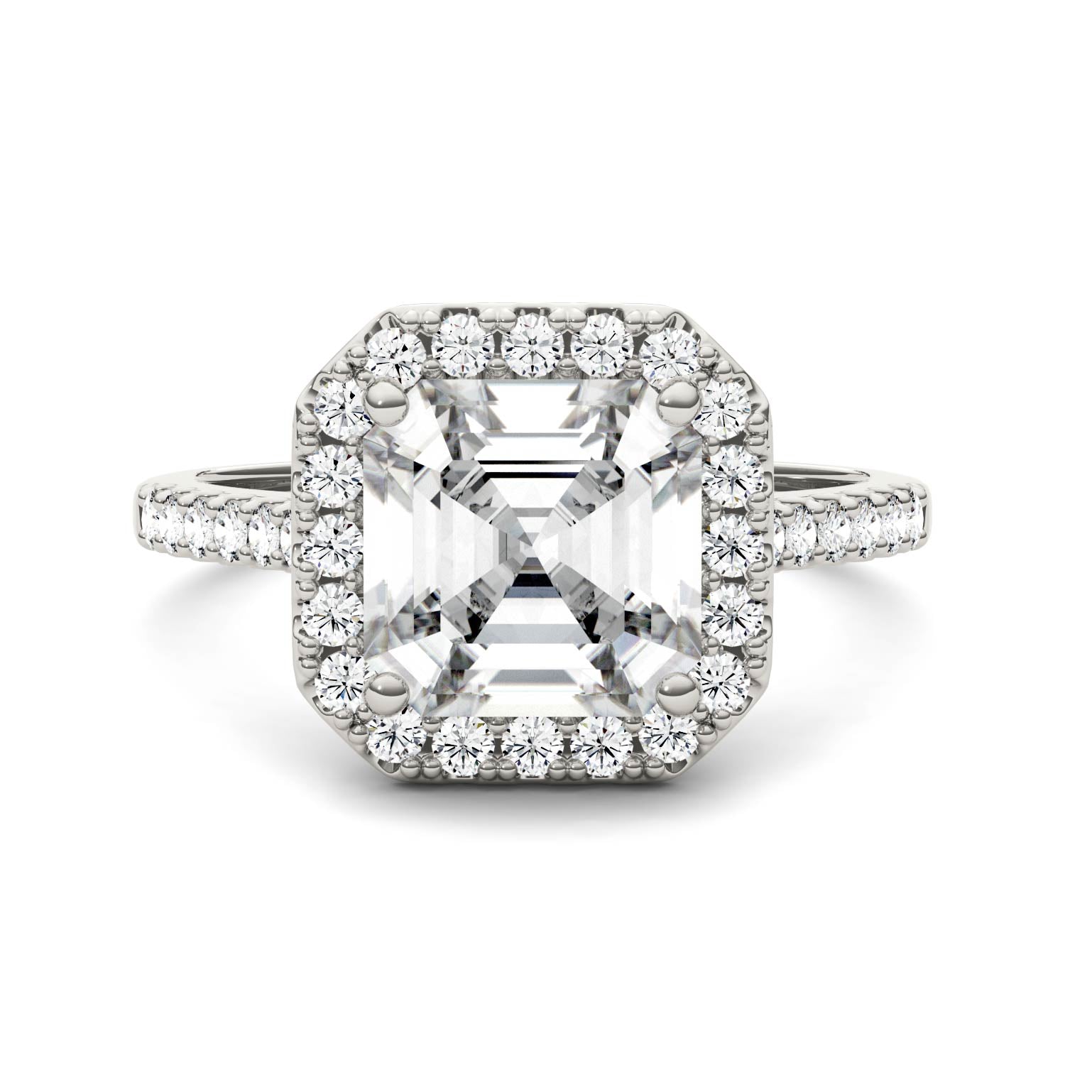 2.69 CTW DEW Asscher Moissanite Halo Ring in 14K White Gold