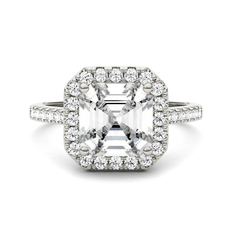 2.69 CTW DEW Asscher Moissanite Halo Ring in 14K White Gold