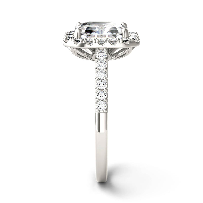 2.69 CTW DEW Asscher Moissanite Halo Ring in 14K White Gold