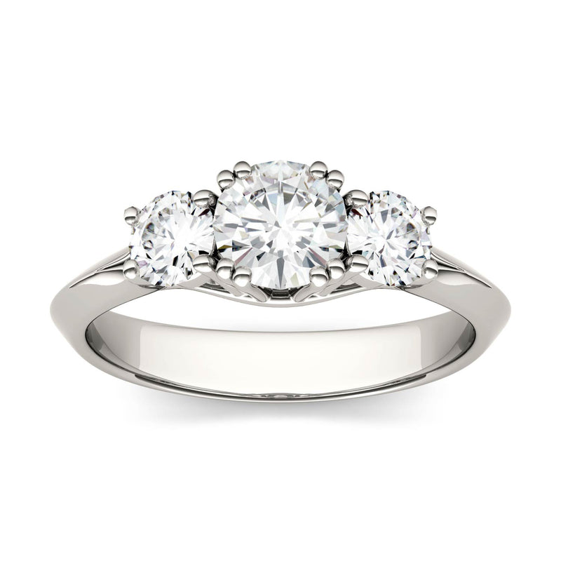 1.06 CTW DEW Round Moissanite Three Stone Ring in 14K White Gold