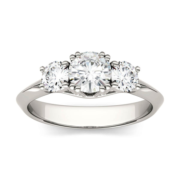 Bague De Fiançailles Trois Pierres Moissanite - Or Blanc 14k - 2 Carats - Taille Ronde - Qualité VVS1 - Personnalisable